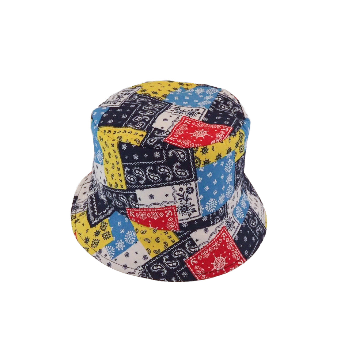 teddy bucket hat, bandana patchwork print